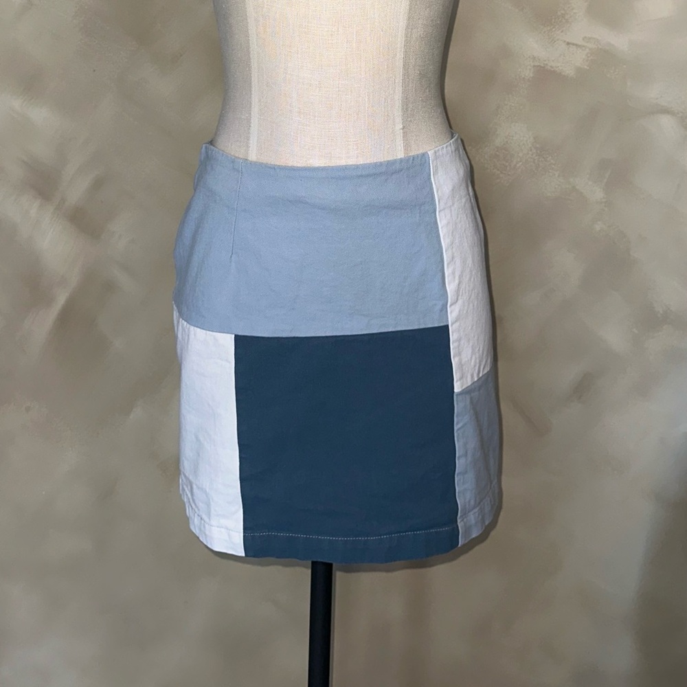 Altar'd State Blue & White Colorblock Cotton Midi Skirt